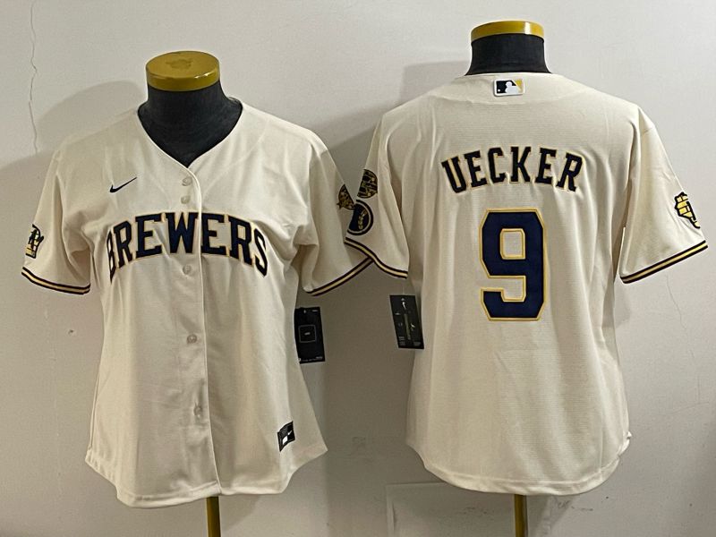 Women 2025 Milwaukee Brewers #9 Uecker Cream 2025 Nike MLB Jersey 011